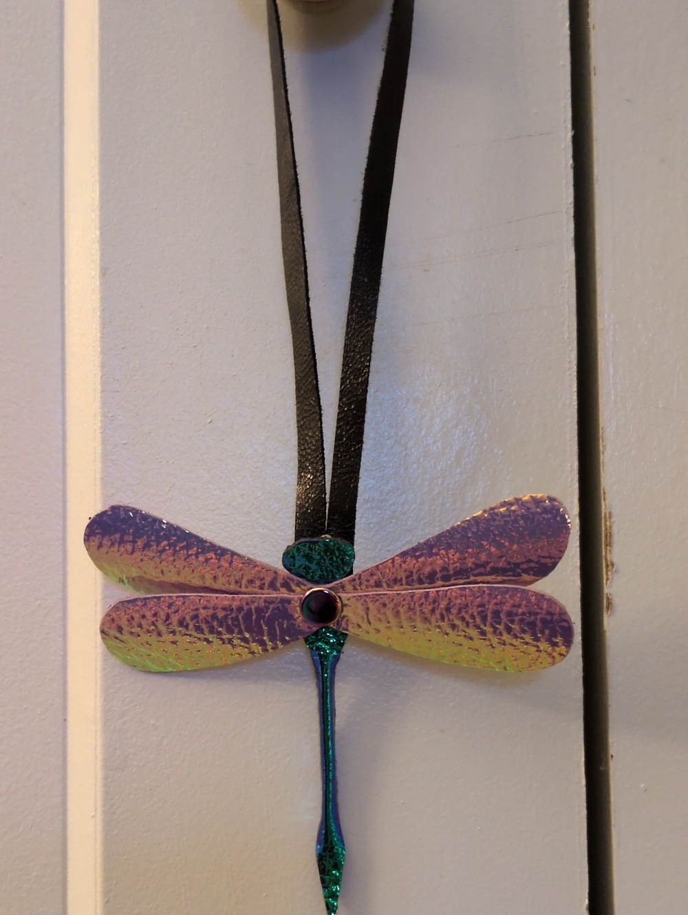 Hand Made Iridescent Dragonfly Bag Charm Purple & Green